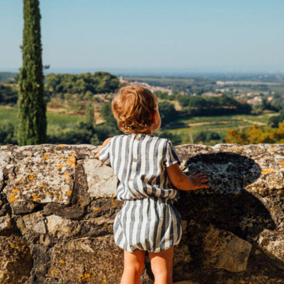 Vêtements bébé made in France, ensemble à rayures en lin