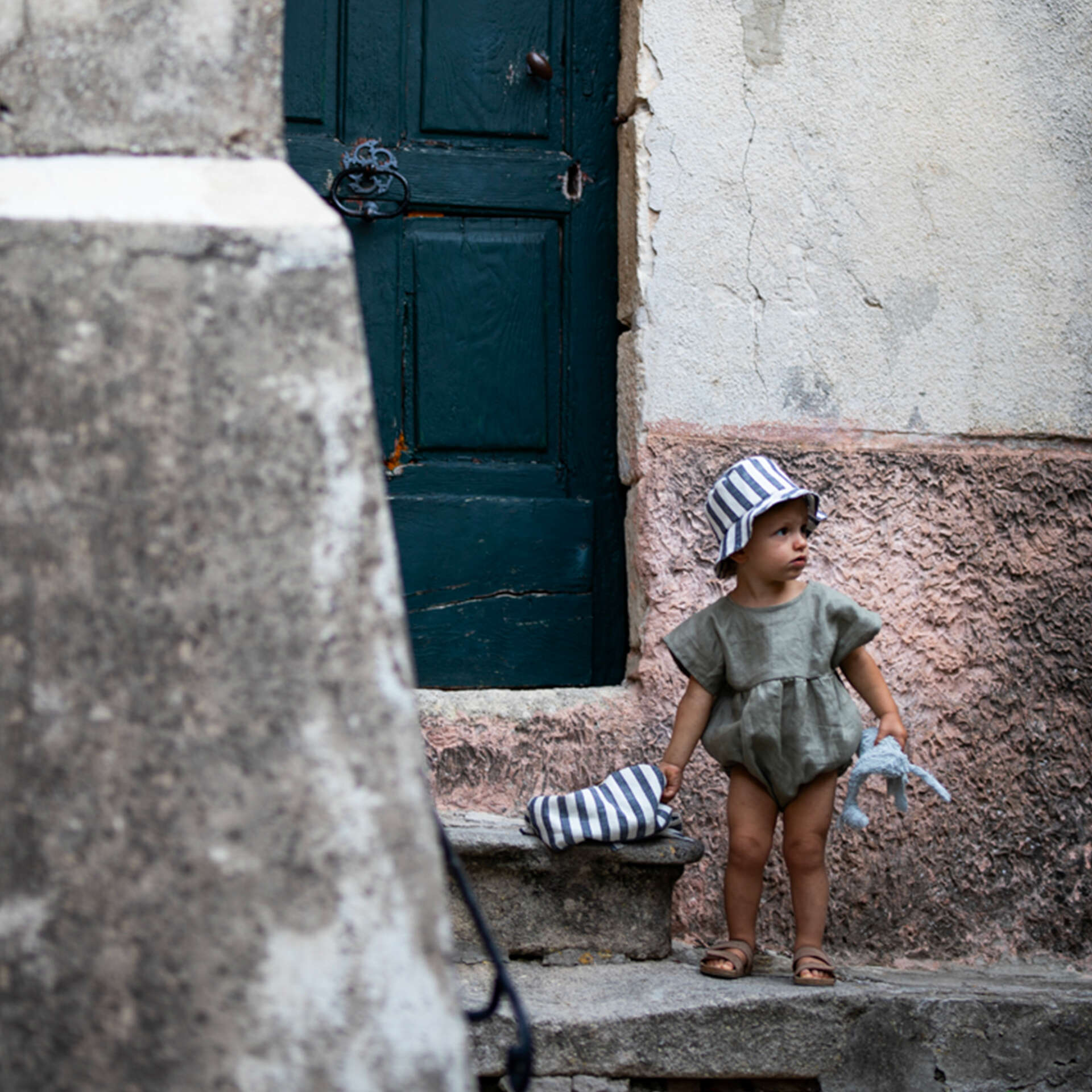 Barboteuse bébé lin olive JUJUBE