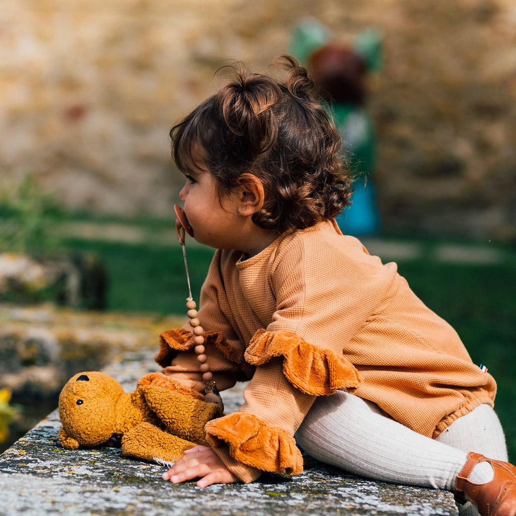 Barboteuse bébé nid d'abeille camel TULIPE