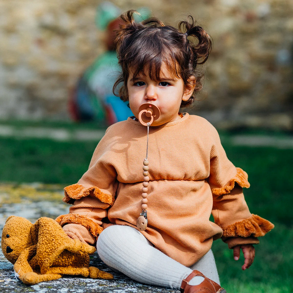 Barboteuse bébé nid d'abeille camel TULIPE