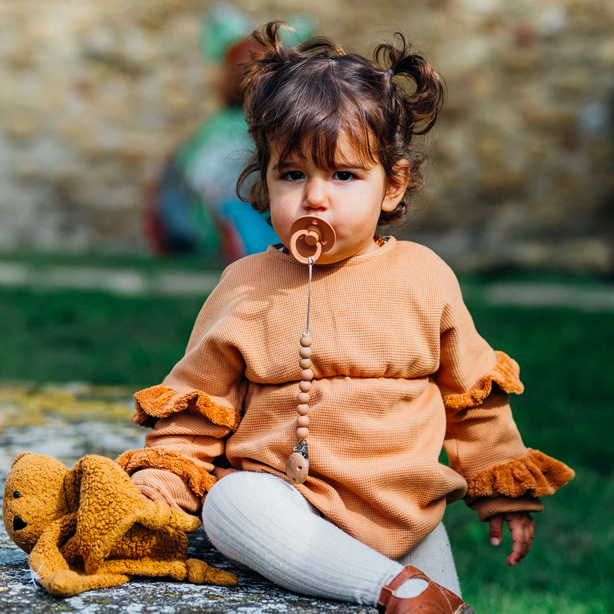 Barboteuse bébé nid d'abeille camel TULIPE