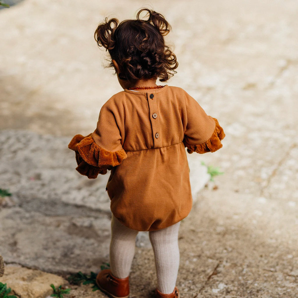 Barboteuse bébé nid d'abeille camel TULIPE