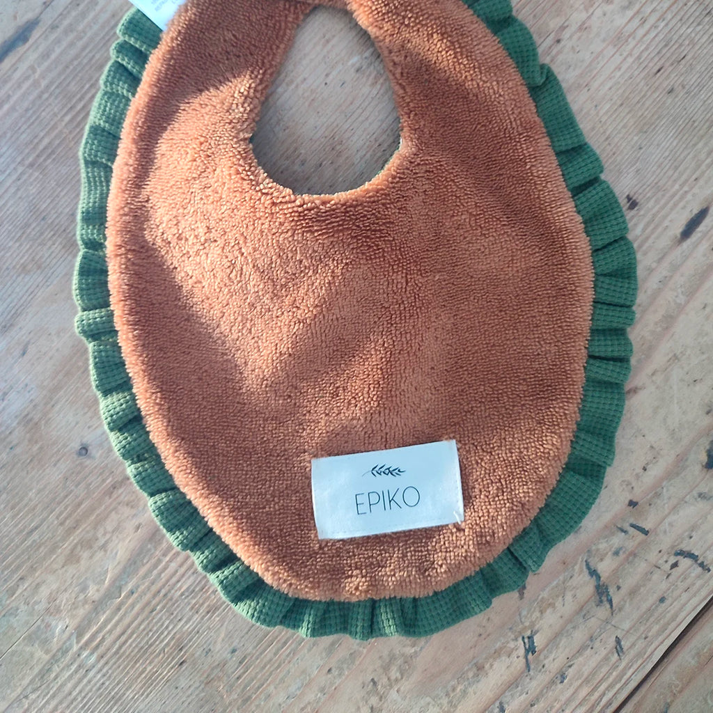 Bavoir bébé velours olive avec volant HIBISCUS