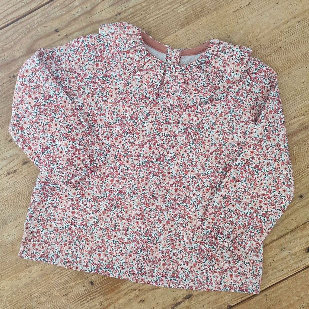 Blouse enfant à fleurs rose, coton bio GOTS. Made in France