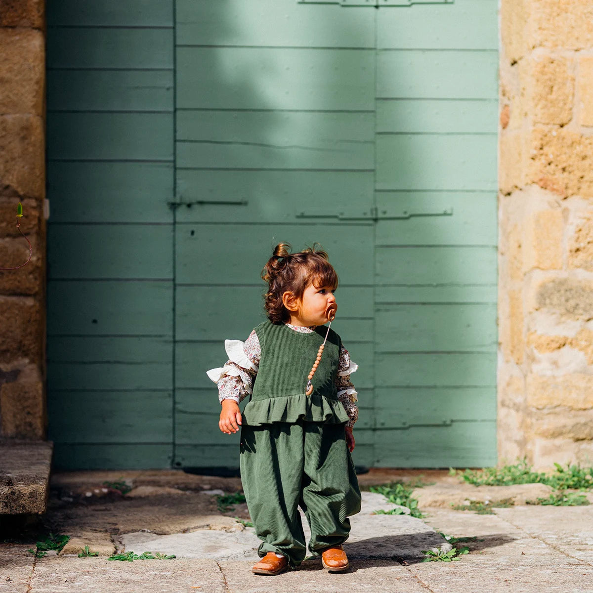 Combinaison bébé velours cotelé olive ORGE