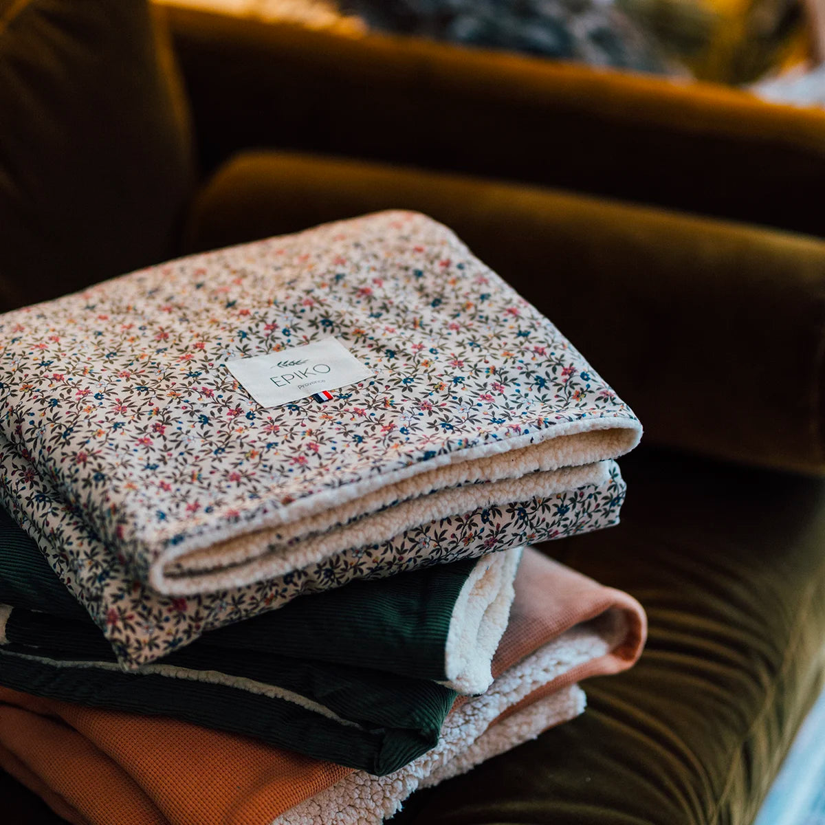 Couverture velours olive/sherpa ERABLE