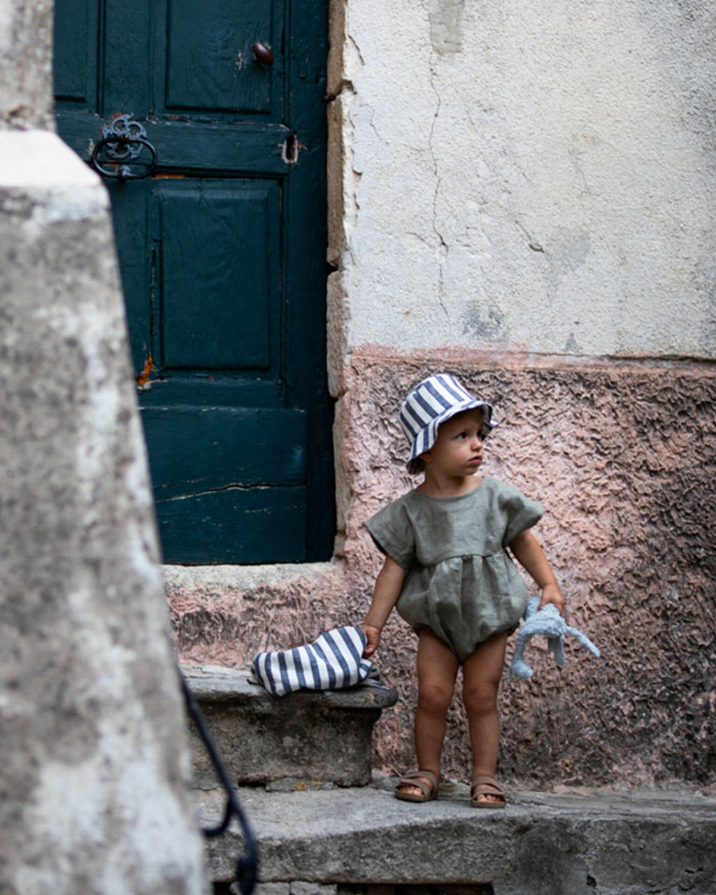 Epiko Barboteuse Barboteuse bébé lin olive JUJUBE Mode durable made in france et europe