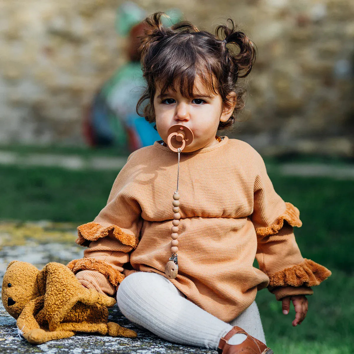 Epiko Barboteuse Barboteuse bébé nid d'abeille camel TULIPE Mode durable made in france et europe