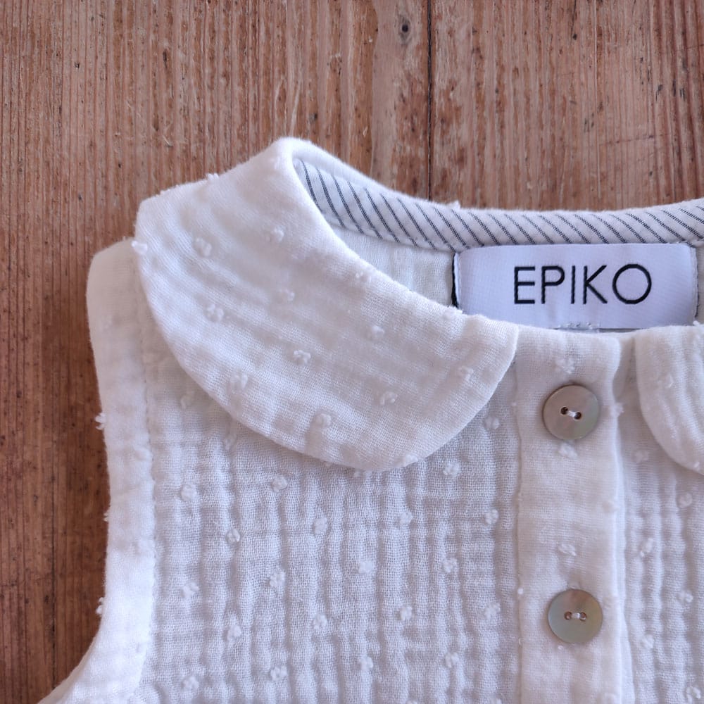 Epiko Barboteuse blanche JASMIN, en double gaze de coton plumetis Mode durable made in france et europe