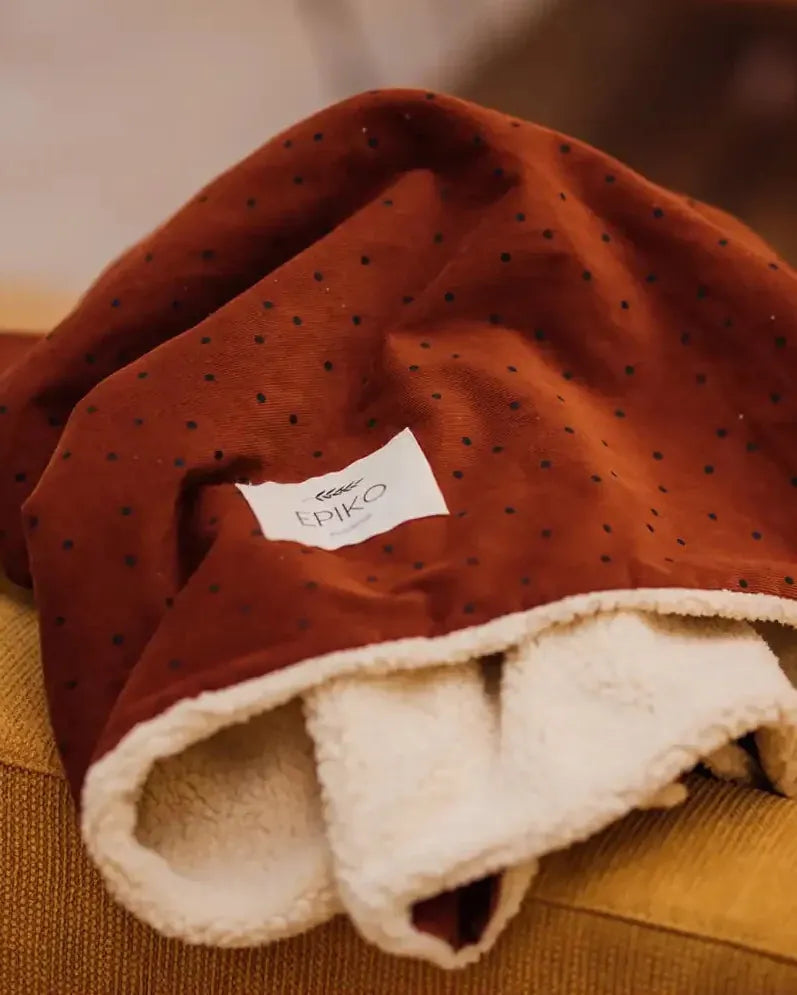 Epiko Couverture Couverture bébé velours camel pois & sherpa ERABLE Mode durable made in france et europe