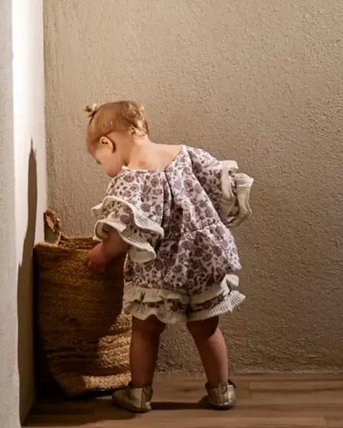 Epiko Short Short bébé coton bio fleuri lavande POIRIER Mode durable made in france et europe