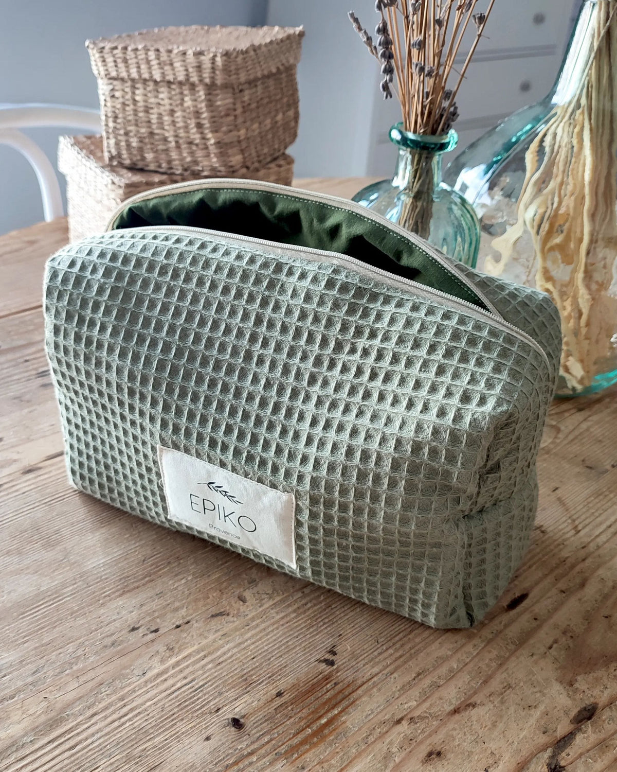 Epiko Trousse de toilette Trousse de toilette nid d'abeille verte FEVE Mode durable made in france et europe