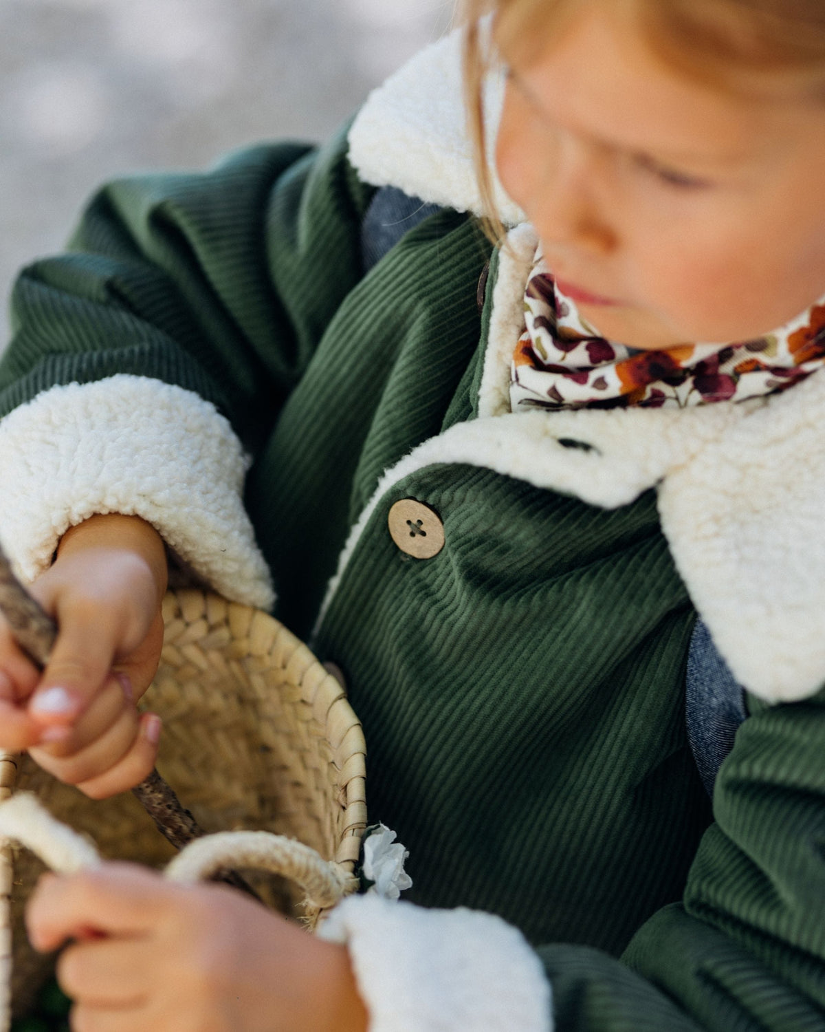 Epiko Veste Veste enfant velours vert olive doublé sherpa SAUGE Mode durable made in france et europe
