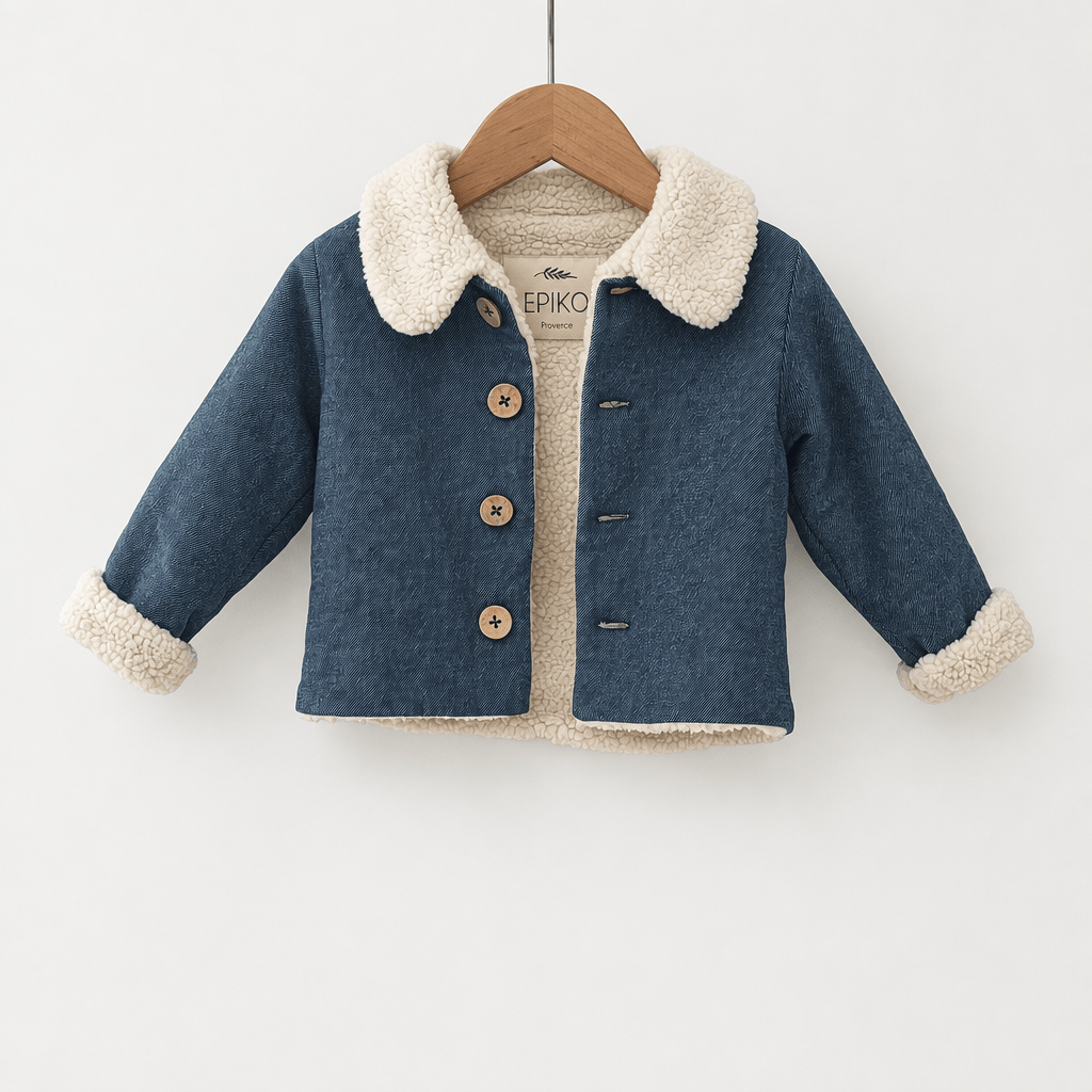 Epiko Veste Veste jeans enfant doublé sherpa SAUGE Mode durable made in france et europe