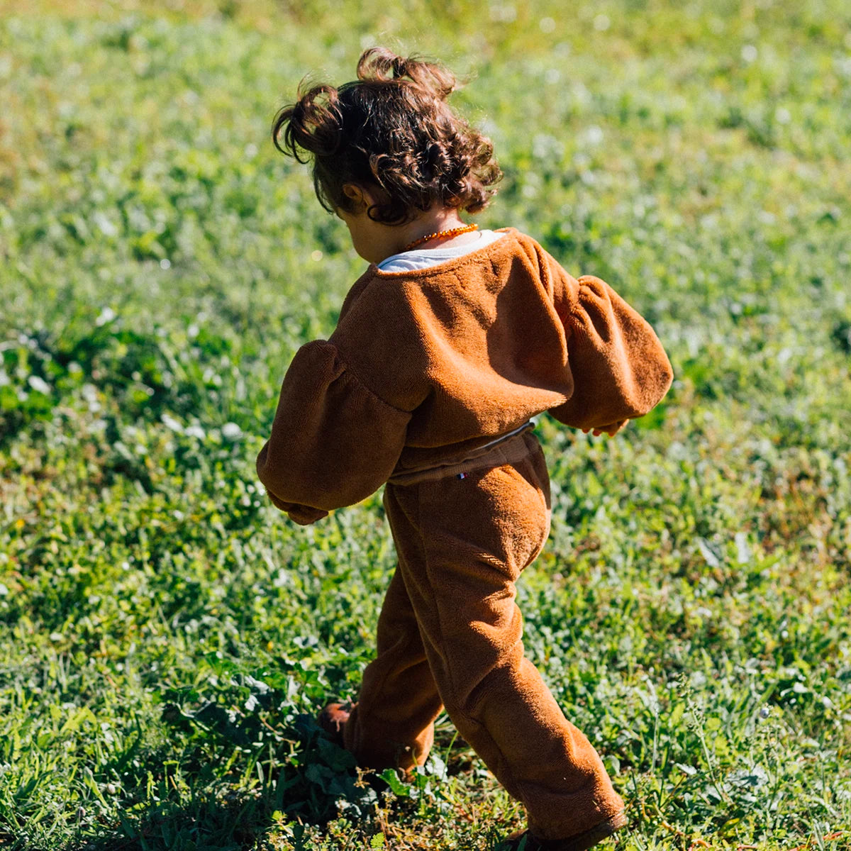 pantalon bébé éponge camel. Made in France. Coton Oekotex