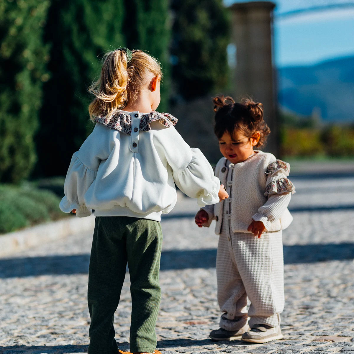 Pantalon bébé nid d’abeille olive AMANDIER