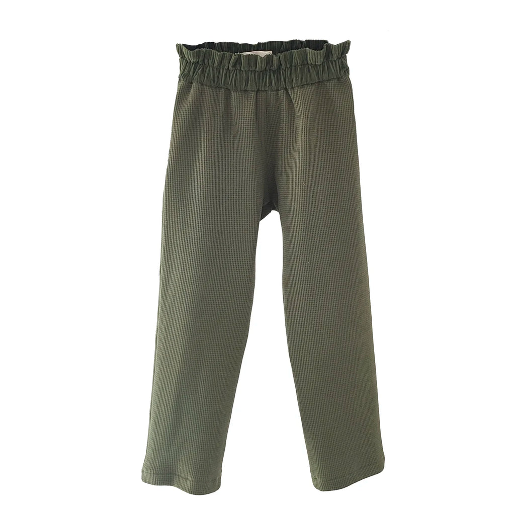 Pantalon bébé nid d’abeille olive AMANDIER