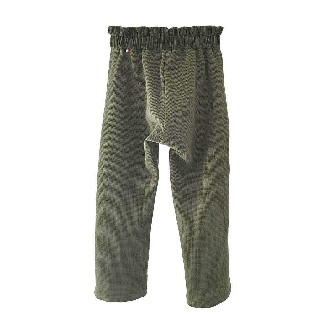 Pantalon bébé nid d’abeille olive AMANDIER