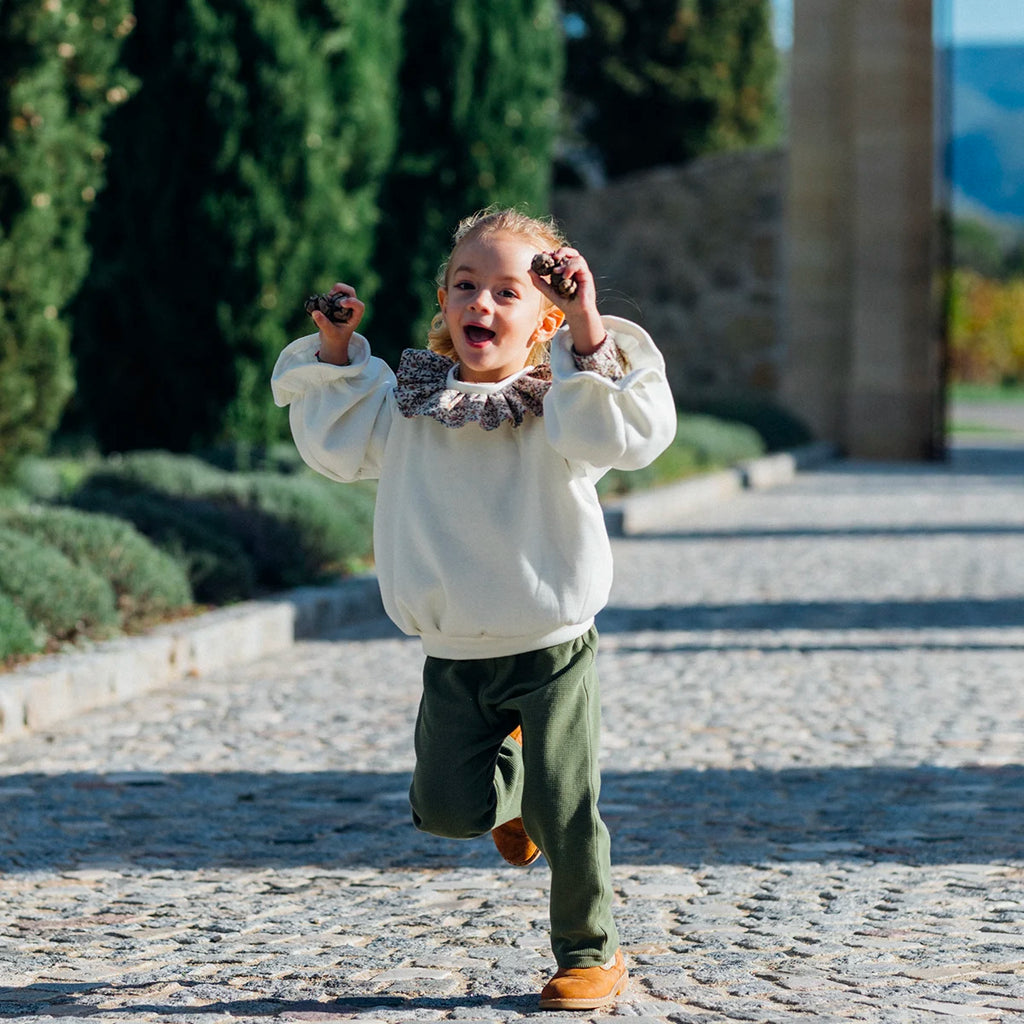 Pantalon bébé nid d’abeille olive AMANDIER