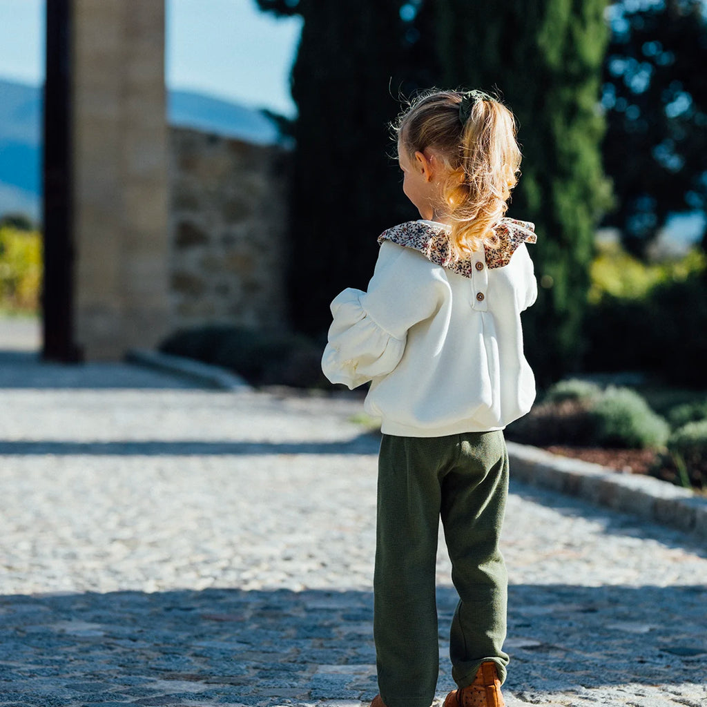 Pantalon bébé nid d’abeille olive AMANDIER